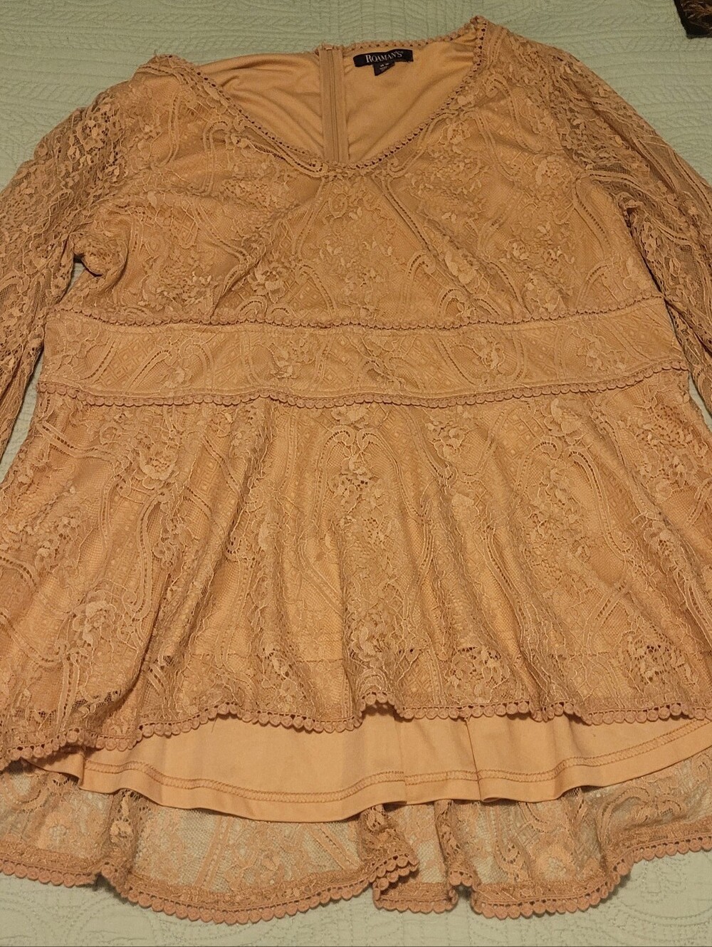 ROAMAN'S Romantic Floral Lace Peplum Blouse Bell Sleeve Mauve 18W
